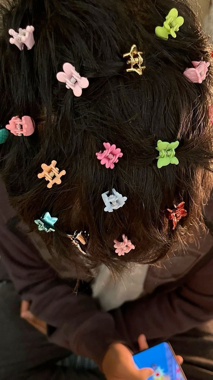 Colourful hair clips arranged playfully